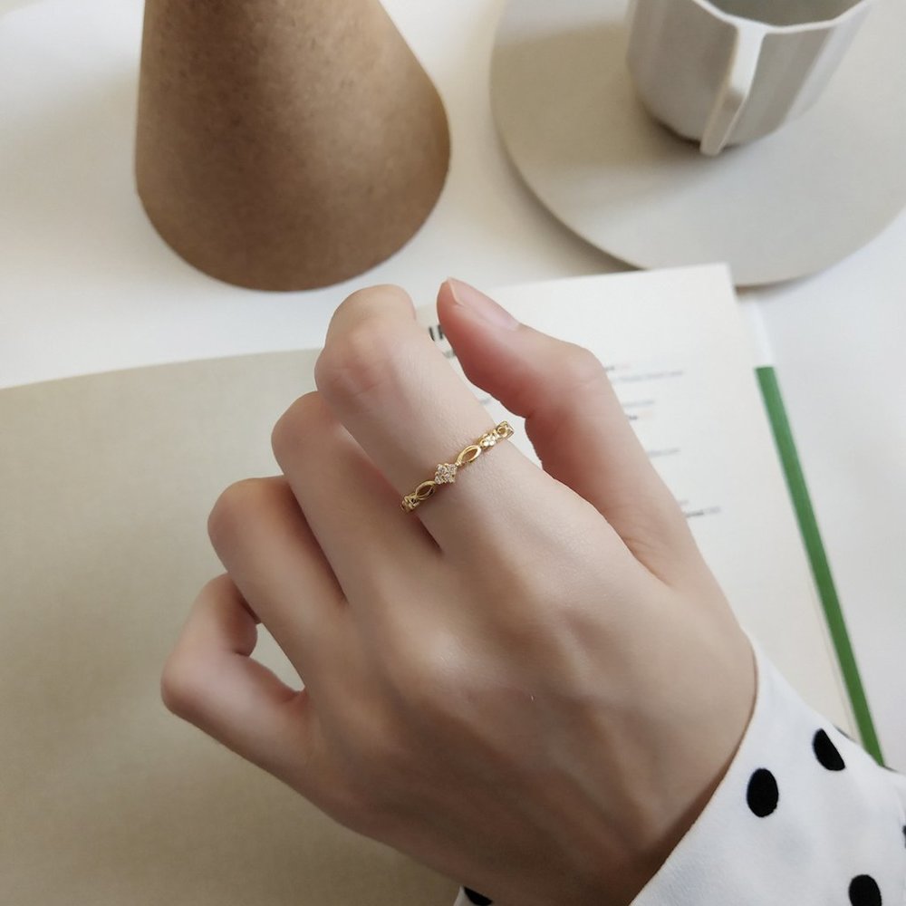 18K Goldplated Minimalist Geometric Chain Ring 925 - Picture 4 of 8